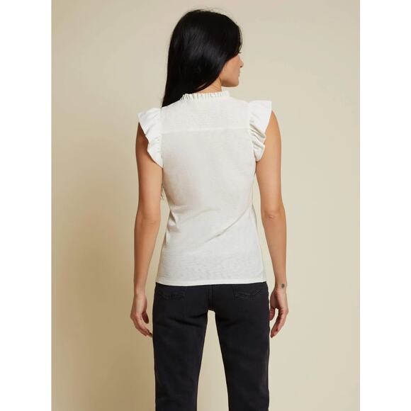 Nation LTD White Ruffle Blouse Top Gathered Tank Spring Cotton Shirt Size M - Picture 2 of 7